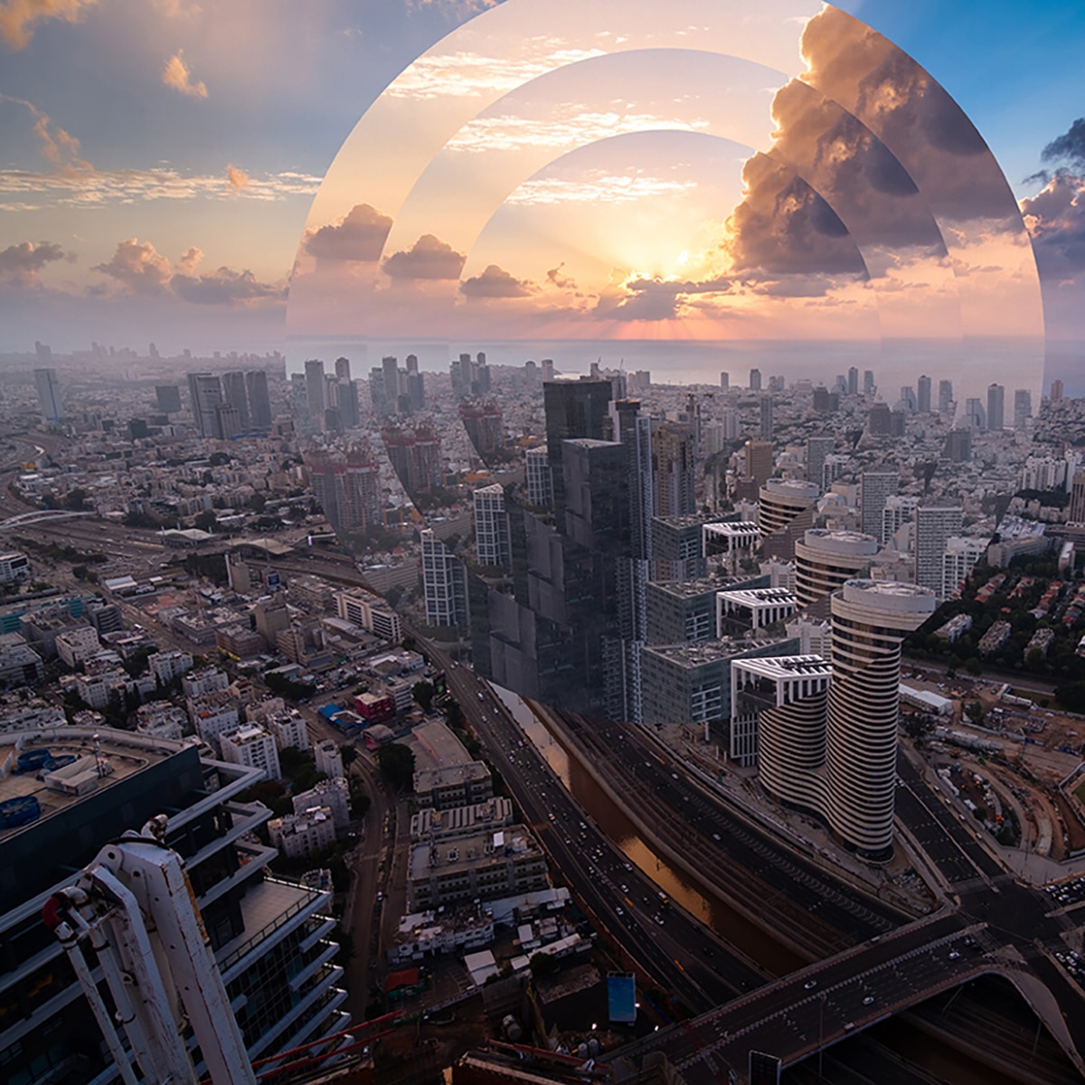 Tel,Aviv,Sunset,Aerial,Panorama